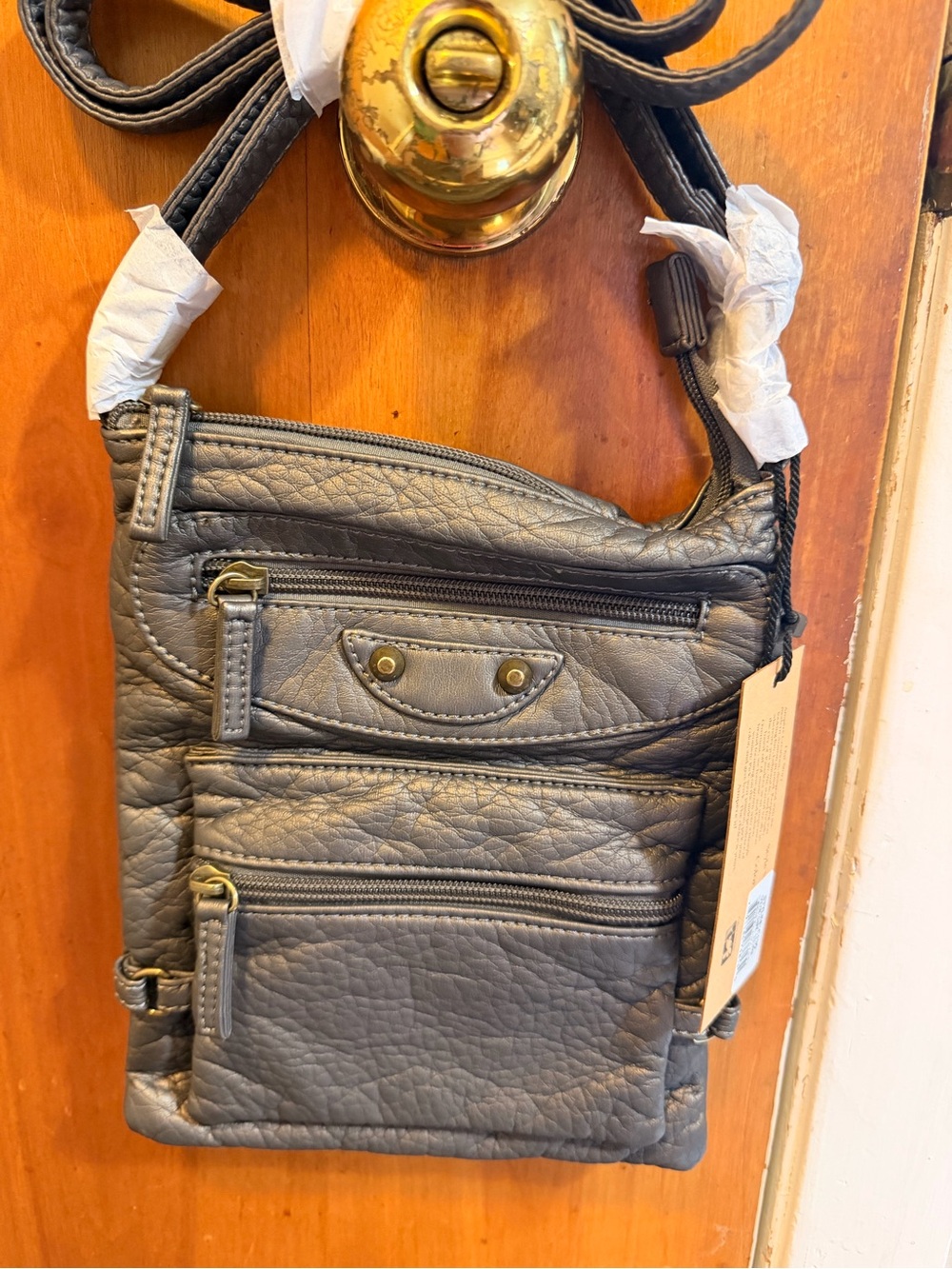 Textured Ampere Crossbody Sling Bag in Dark Silver